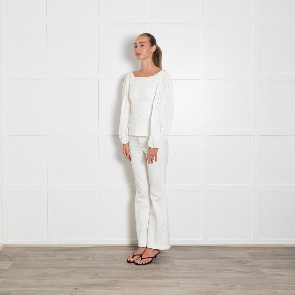 Emilia Wickstead White Crinkle Elasticated Wrist Top