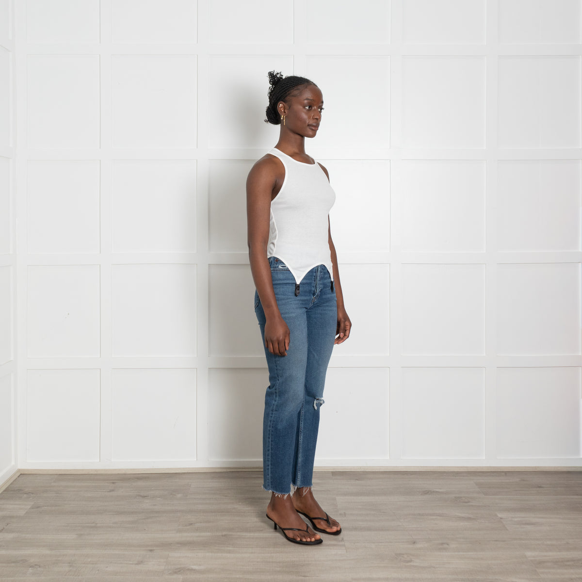 Kiki De Montparnasse White Ribbed Vest with Garter Hook Detail