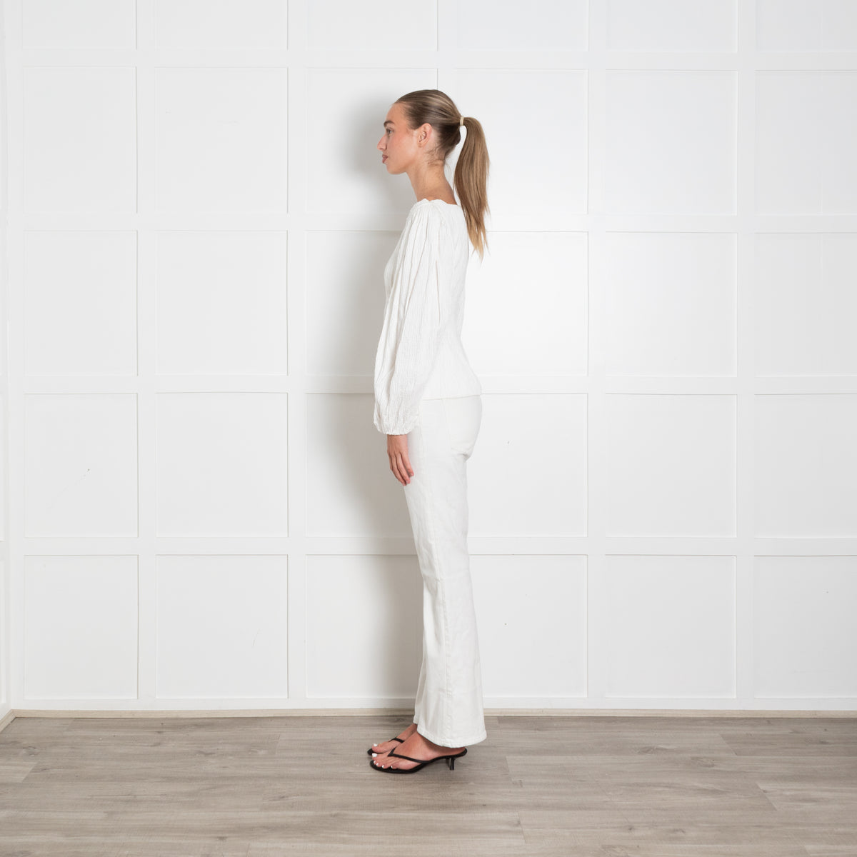 Emilia Wickstead White Crinkle Elasticated Wrist Top