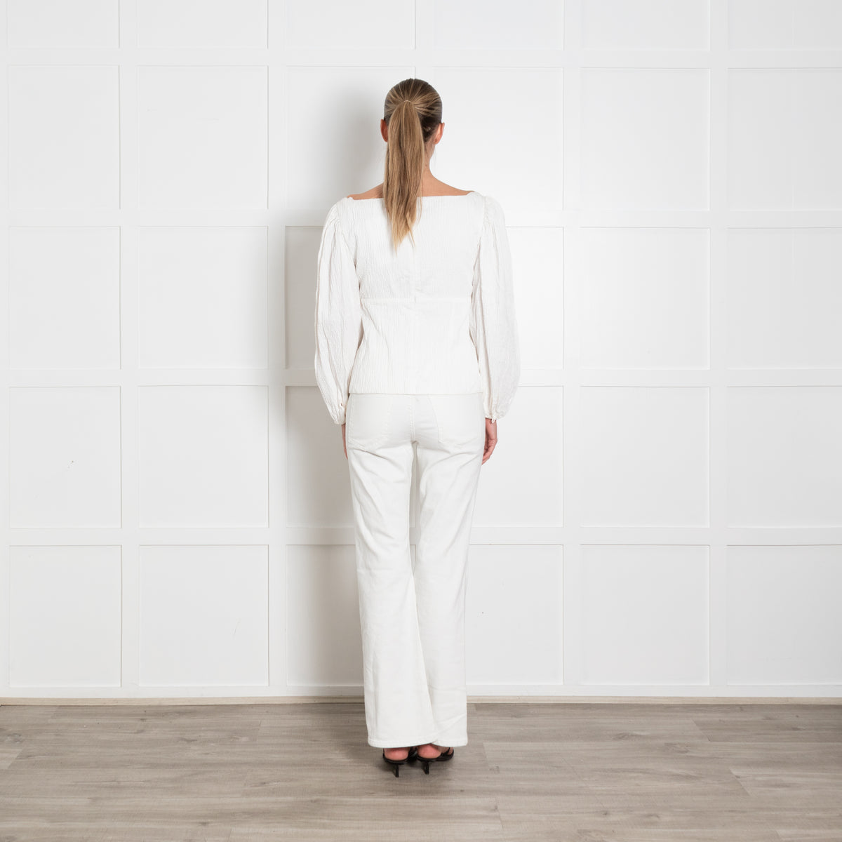 Emilia Wickstead White Crinkle Elasticated Wrist Top