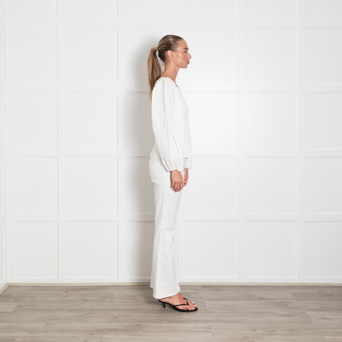 Emilia Wickstead White Crinkle Elasticated Wrist Top