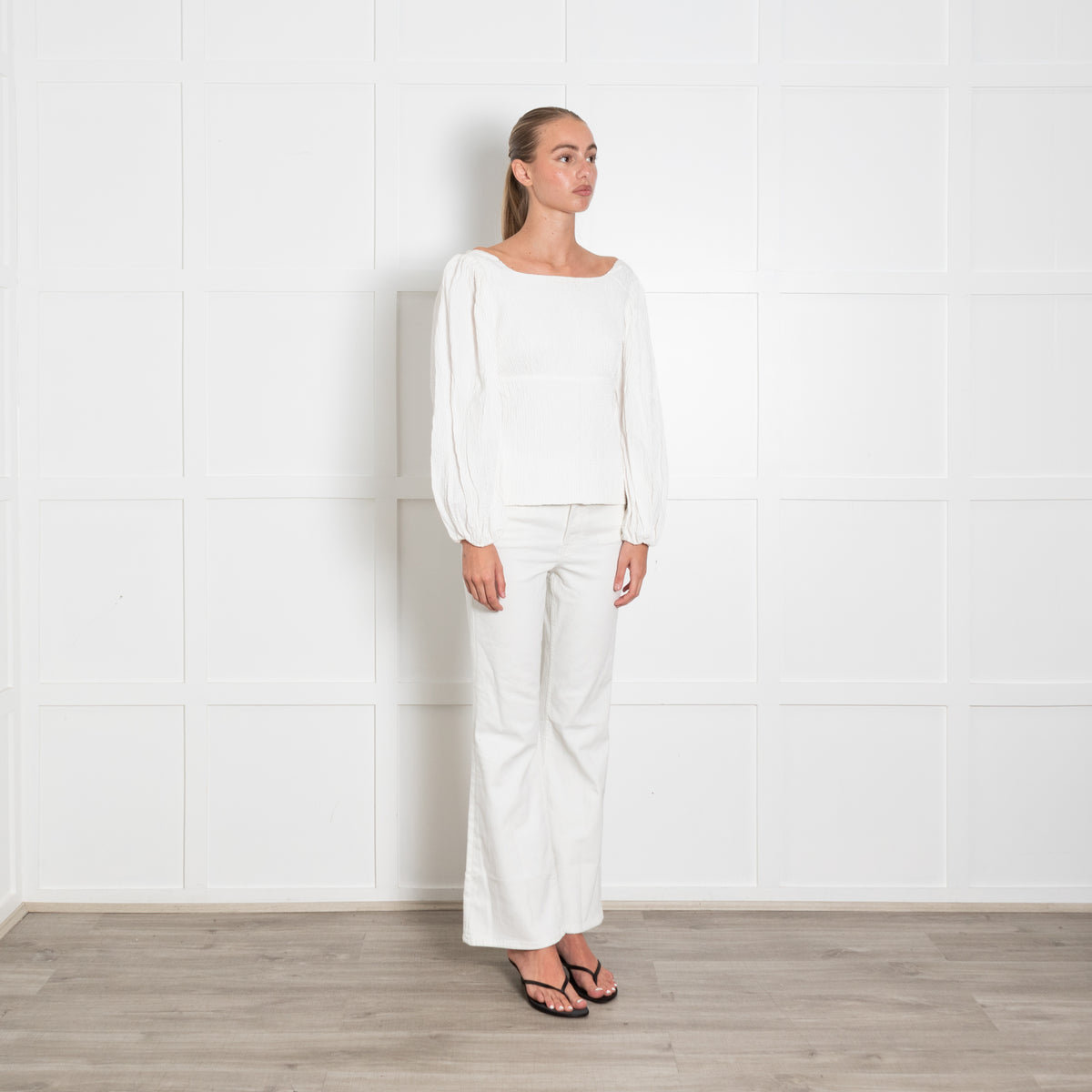 Emilia Wickstead White Crinkle Elasticated Wrist Top