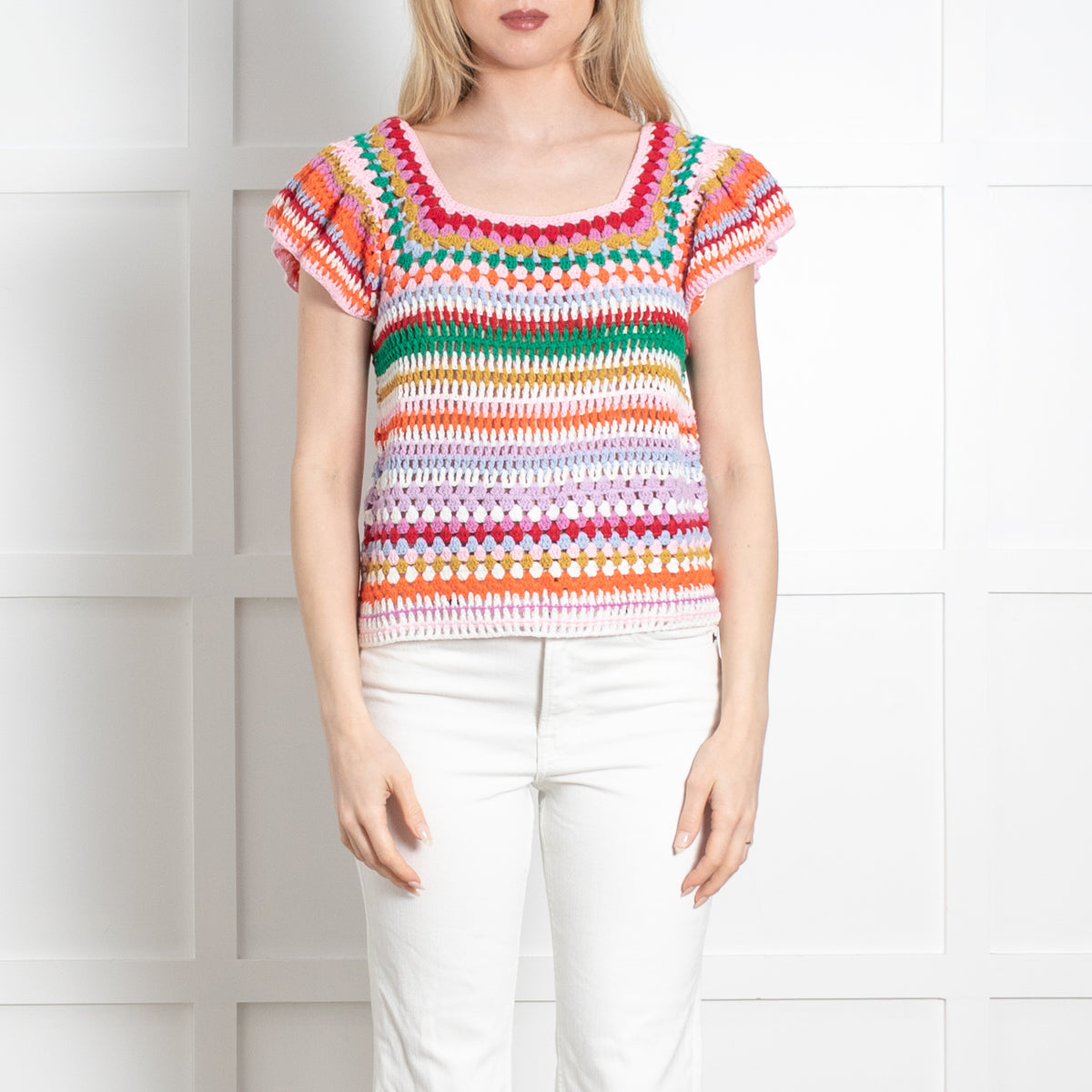 Wyse Multicolour Crochet Cap Sleeve Top