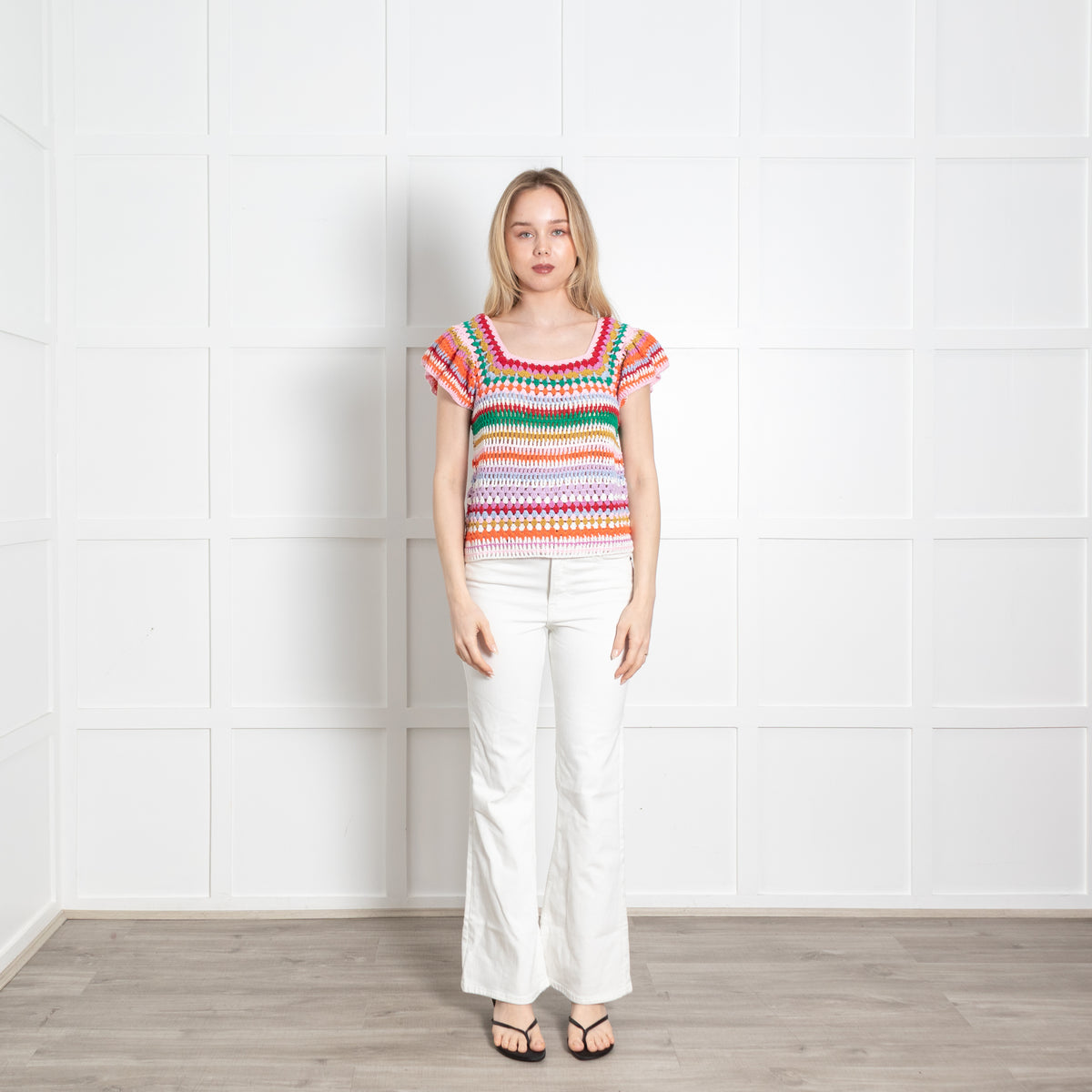 Wyse Multicolour Crochet Cap Sleeve Top