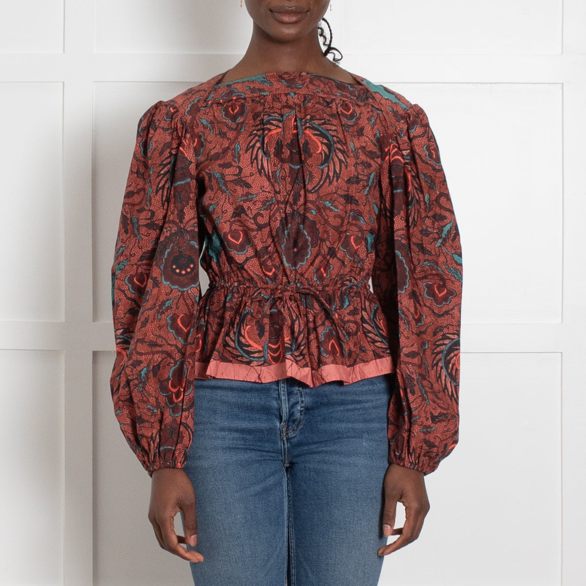 Ulla Johnson Terracotta Floral Print Drawstring Top