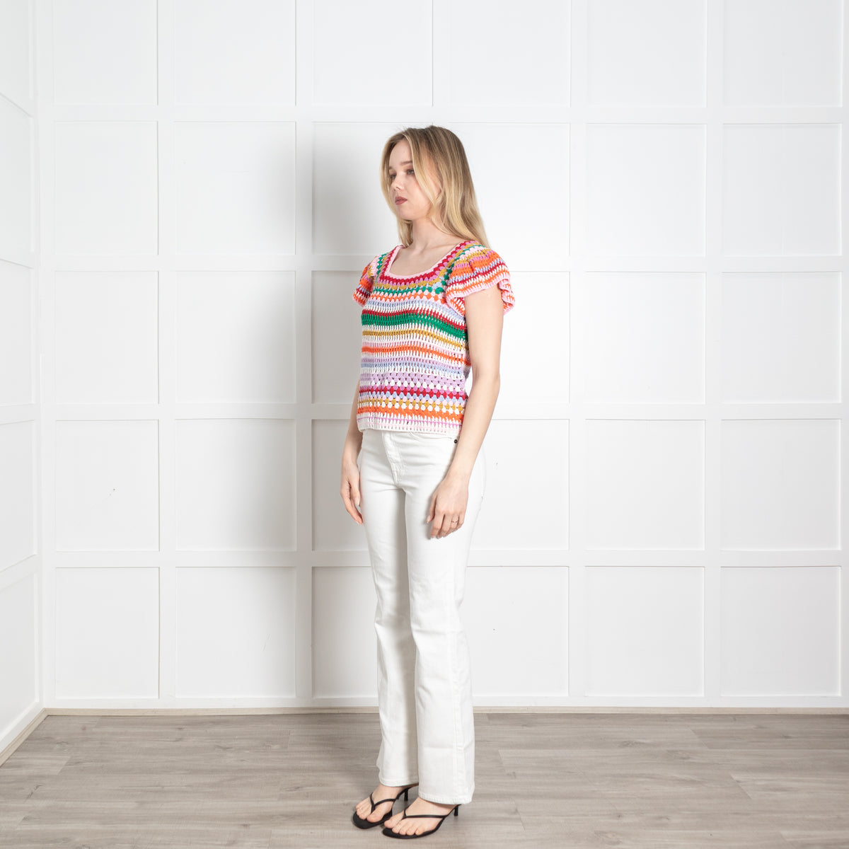 Wyse Multicolour Crochet Cap Sleeve Top