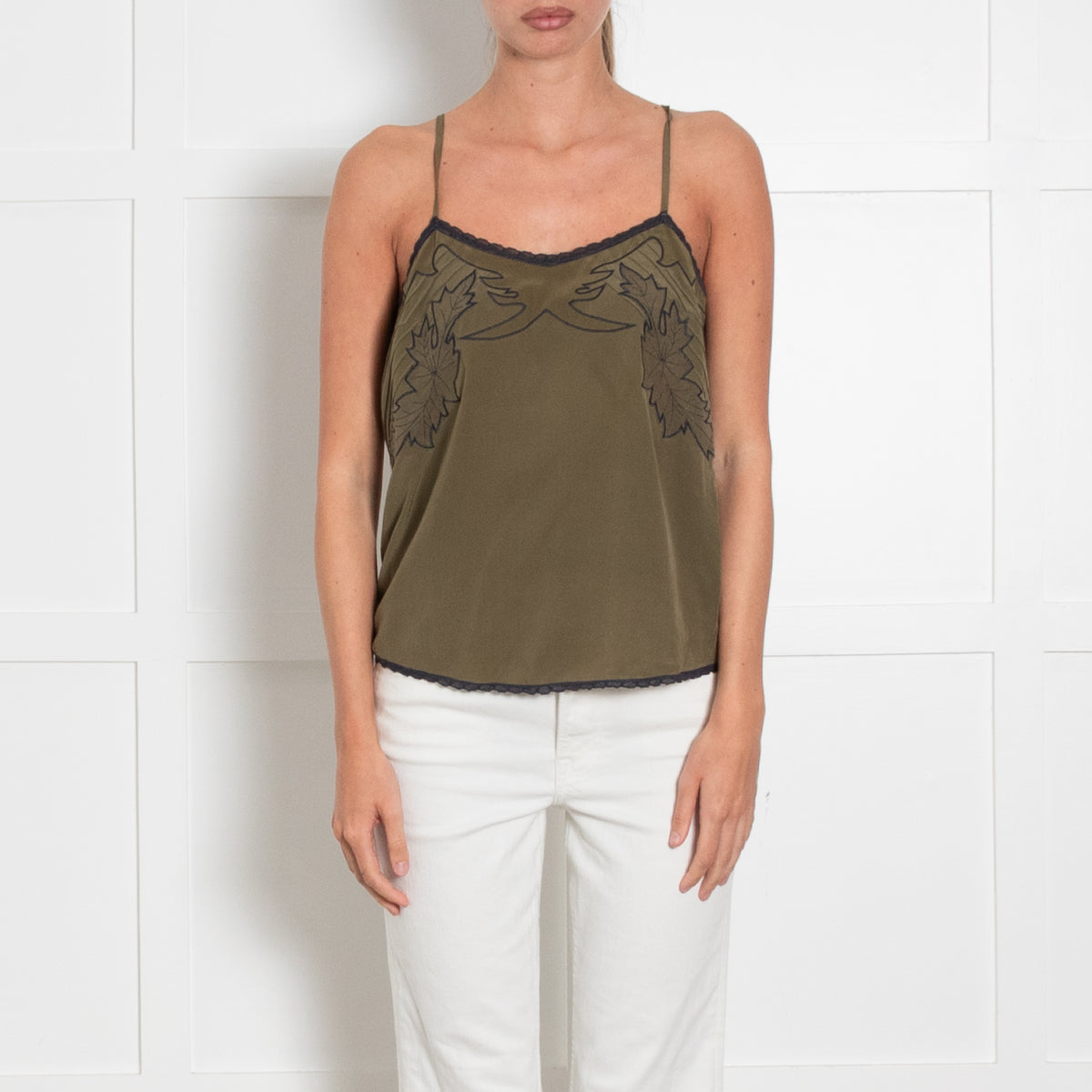 Zadig & Voltaire Pre-Loved Khaki Emboridered Silk Vest