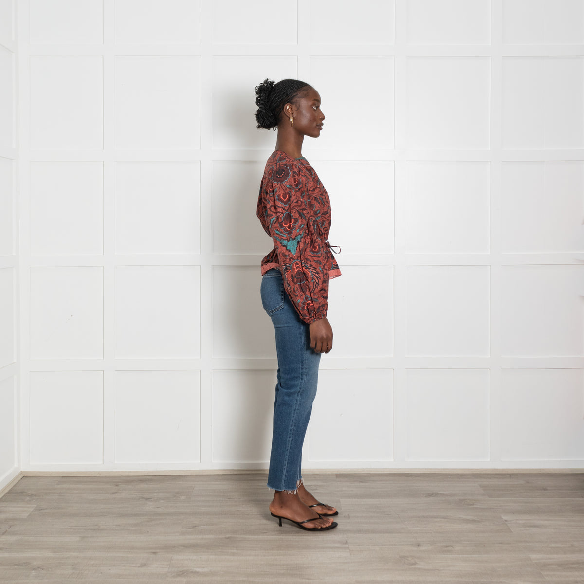 Ulla Johnson Terracotta Floral Print Drawstring Top