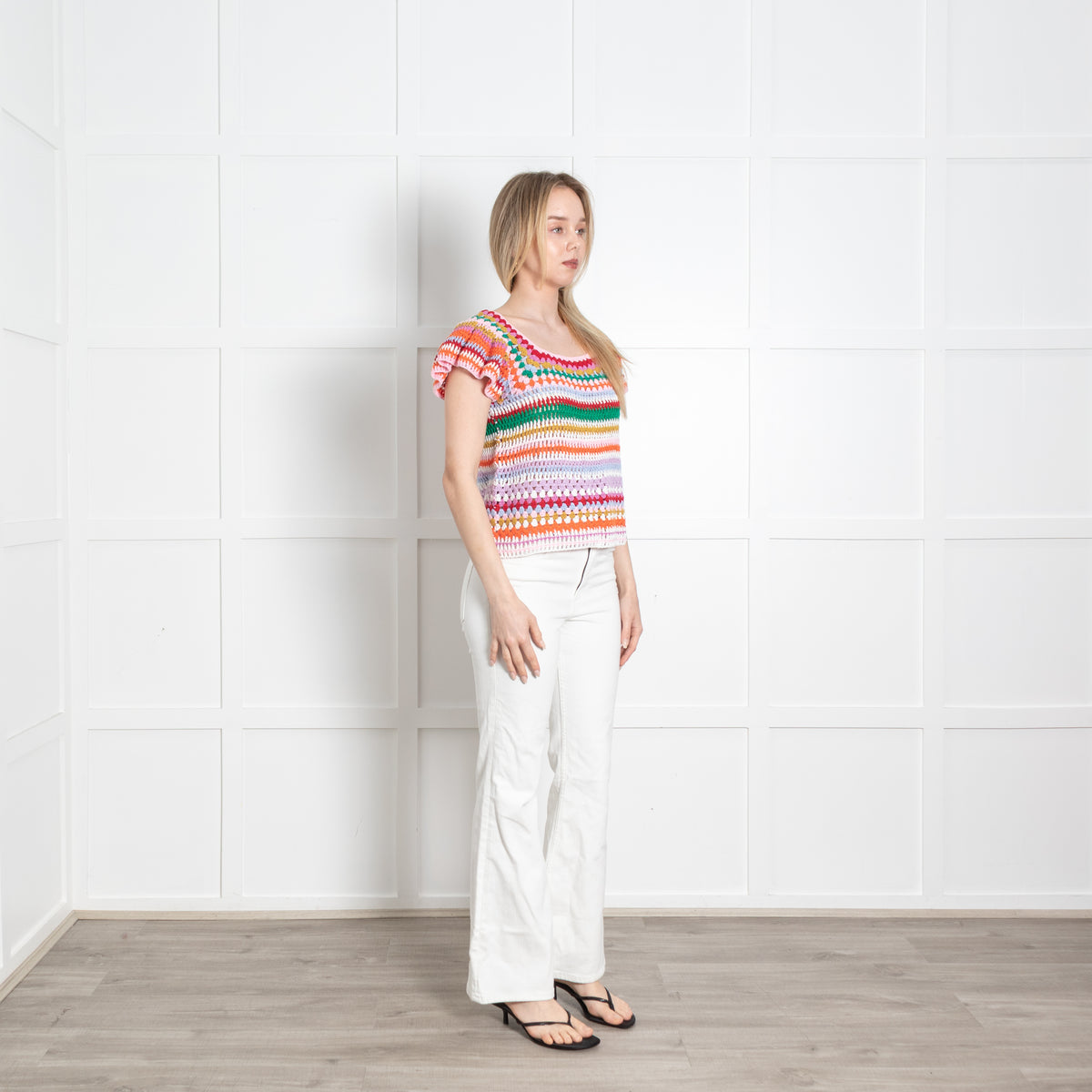 Wyse Multicolour Crochet Cap Sleeve Top