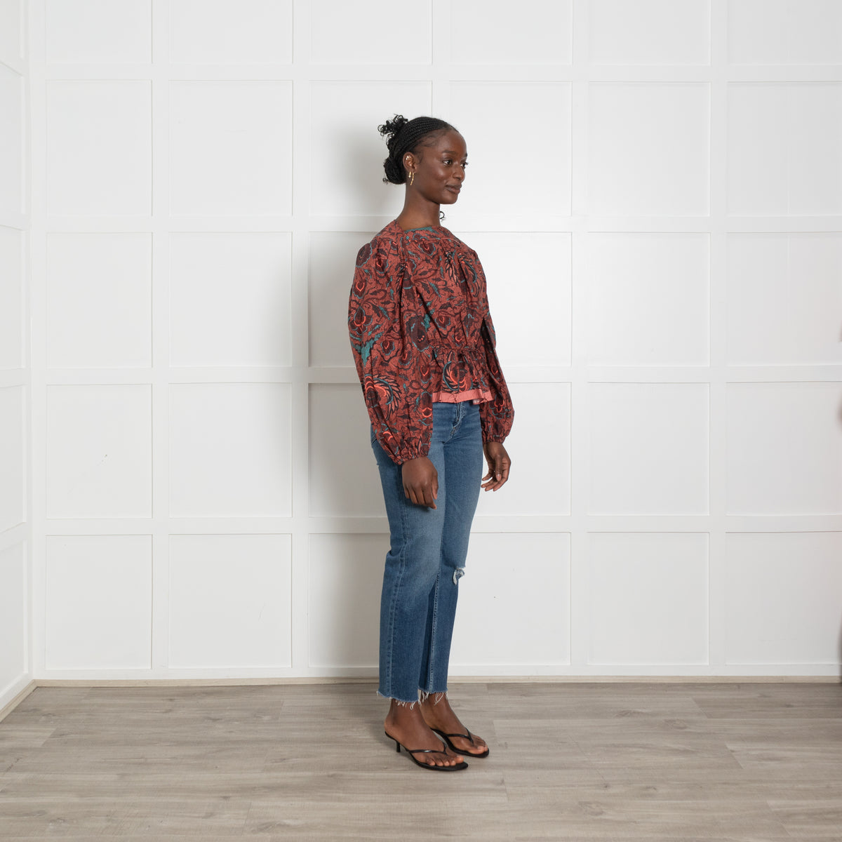 Ulla Johnson Terracotta Floral Print Drawstring Top