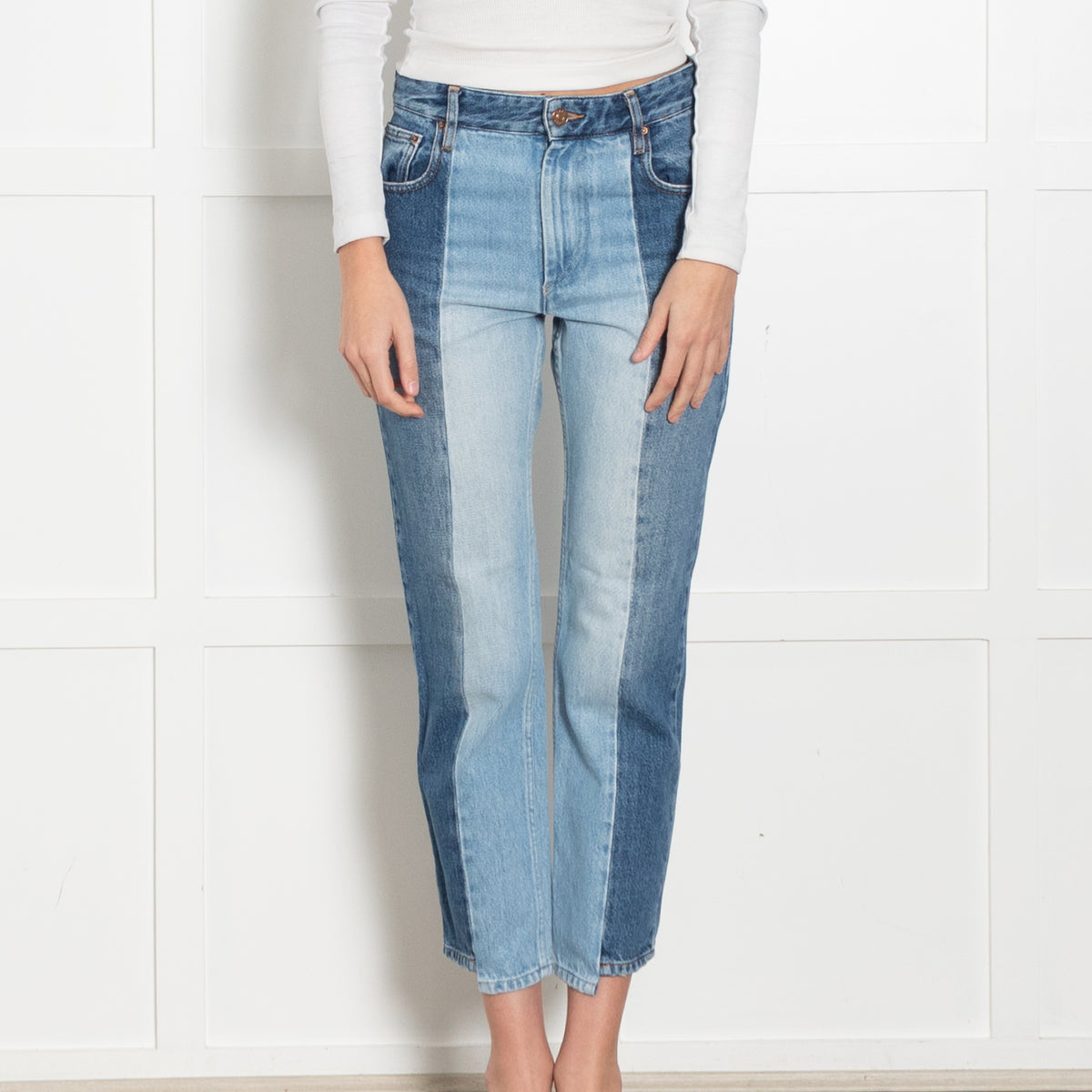 Marant Etoile Two Tone Distressed Straight Leg Jeans