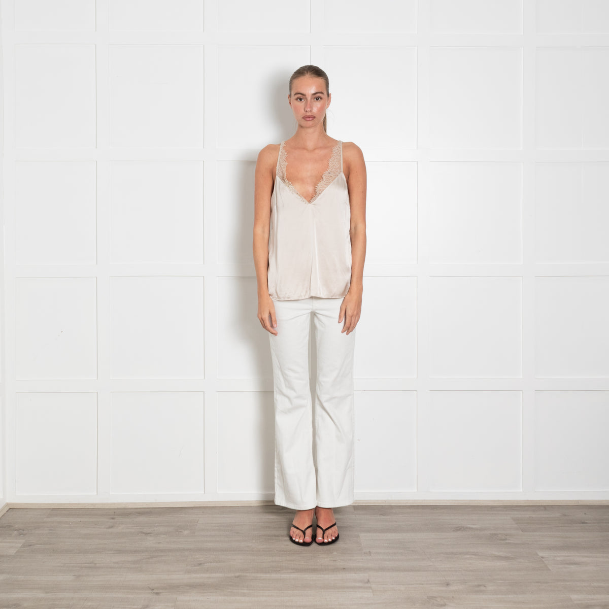 Cami NYC Beige Silk Camisole with Lace Straps