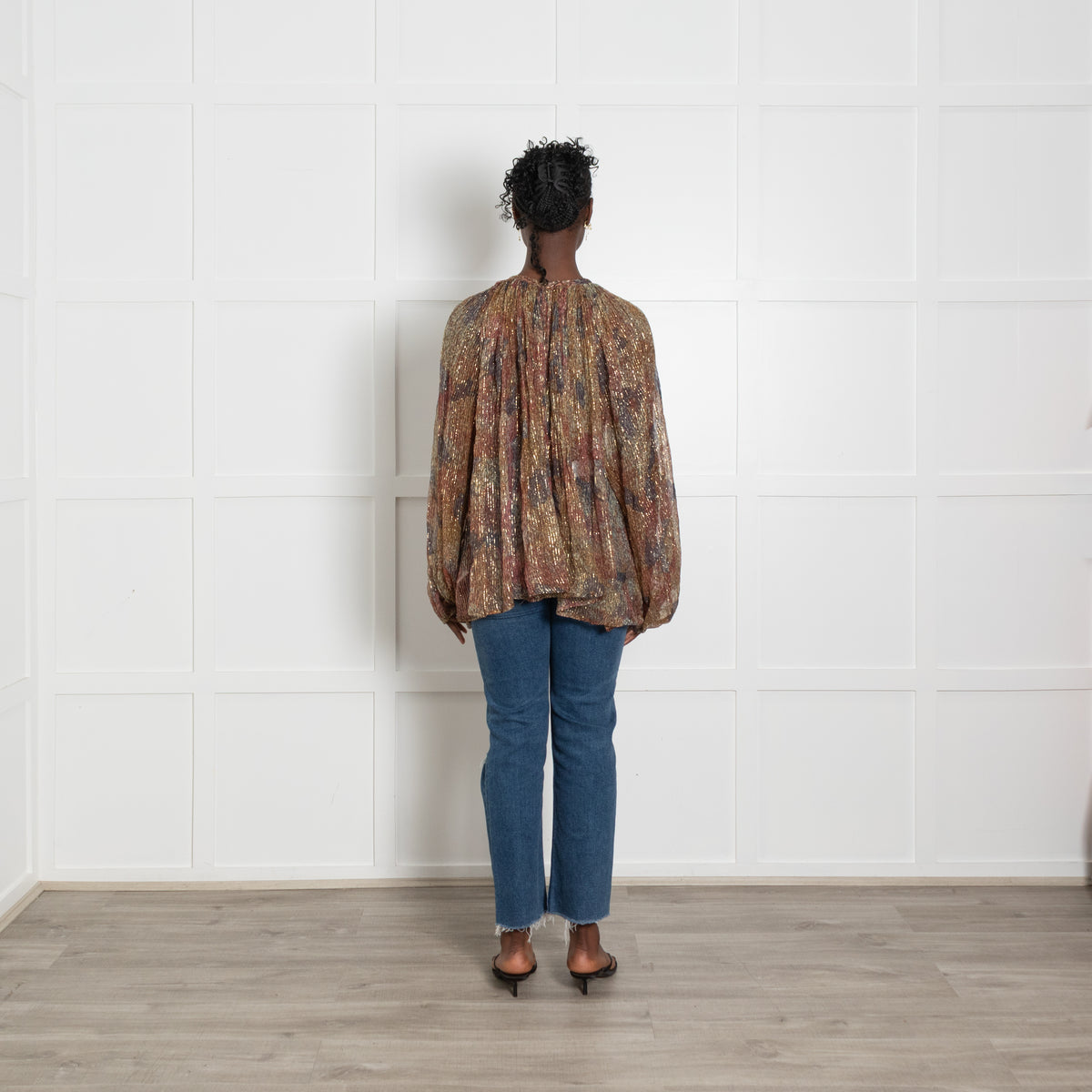 Mes Demoiselles Flounce Blouse in Pink, Khaki and Blue with Lurex Threadf