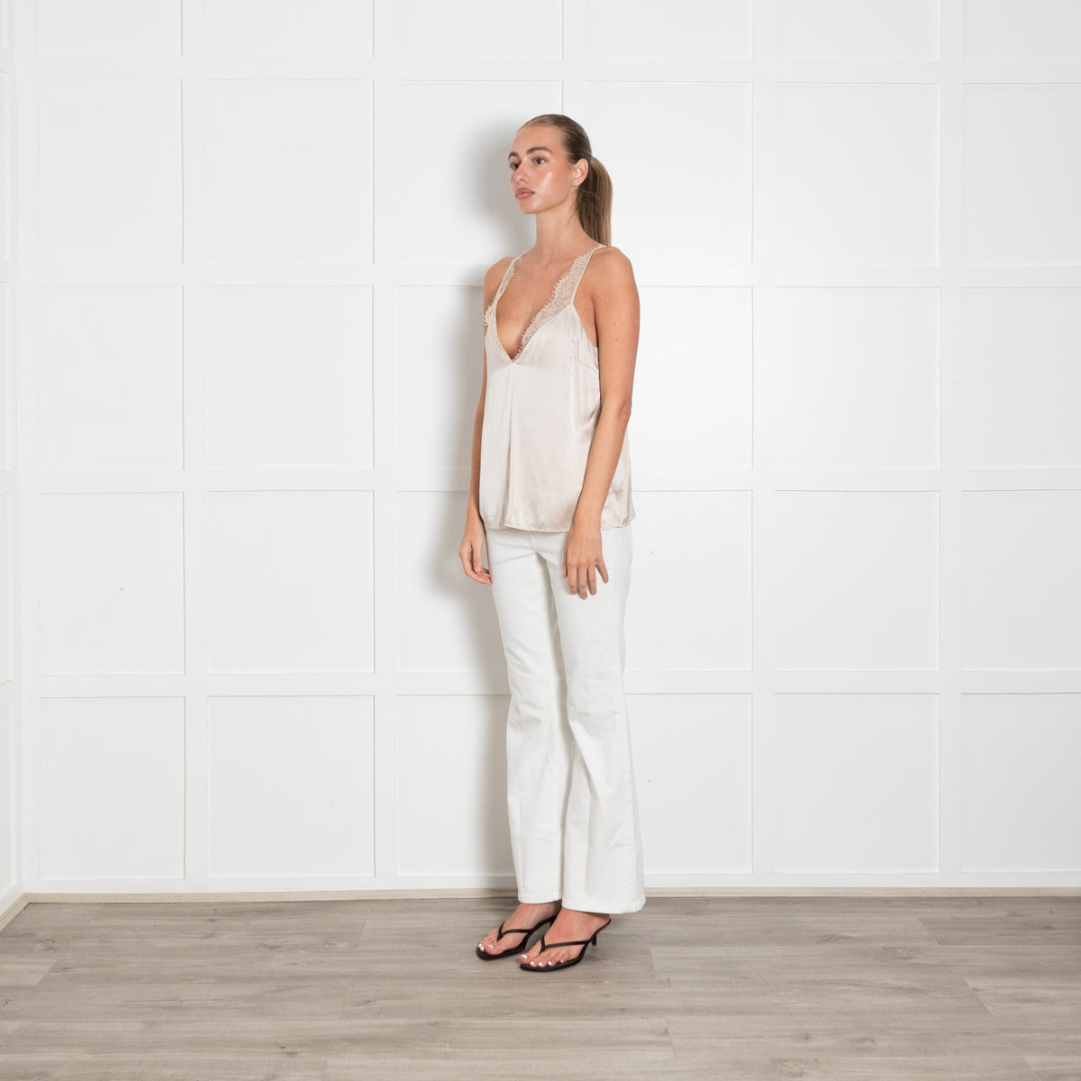 Cami NYC Beige Silk Camisole with Lace Straps