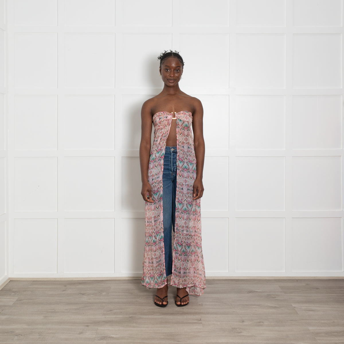 Melissa Odabash Pink Silk Feather Print Bandeau Cover up