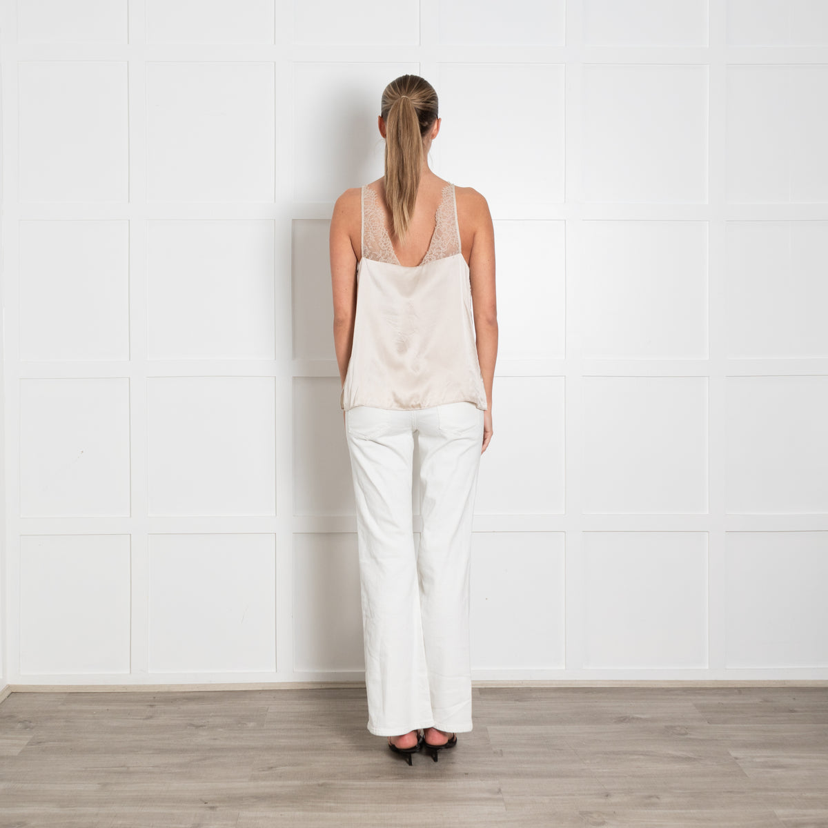 Cami NYC Beige Silk Camisole with Lace Straps