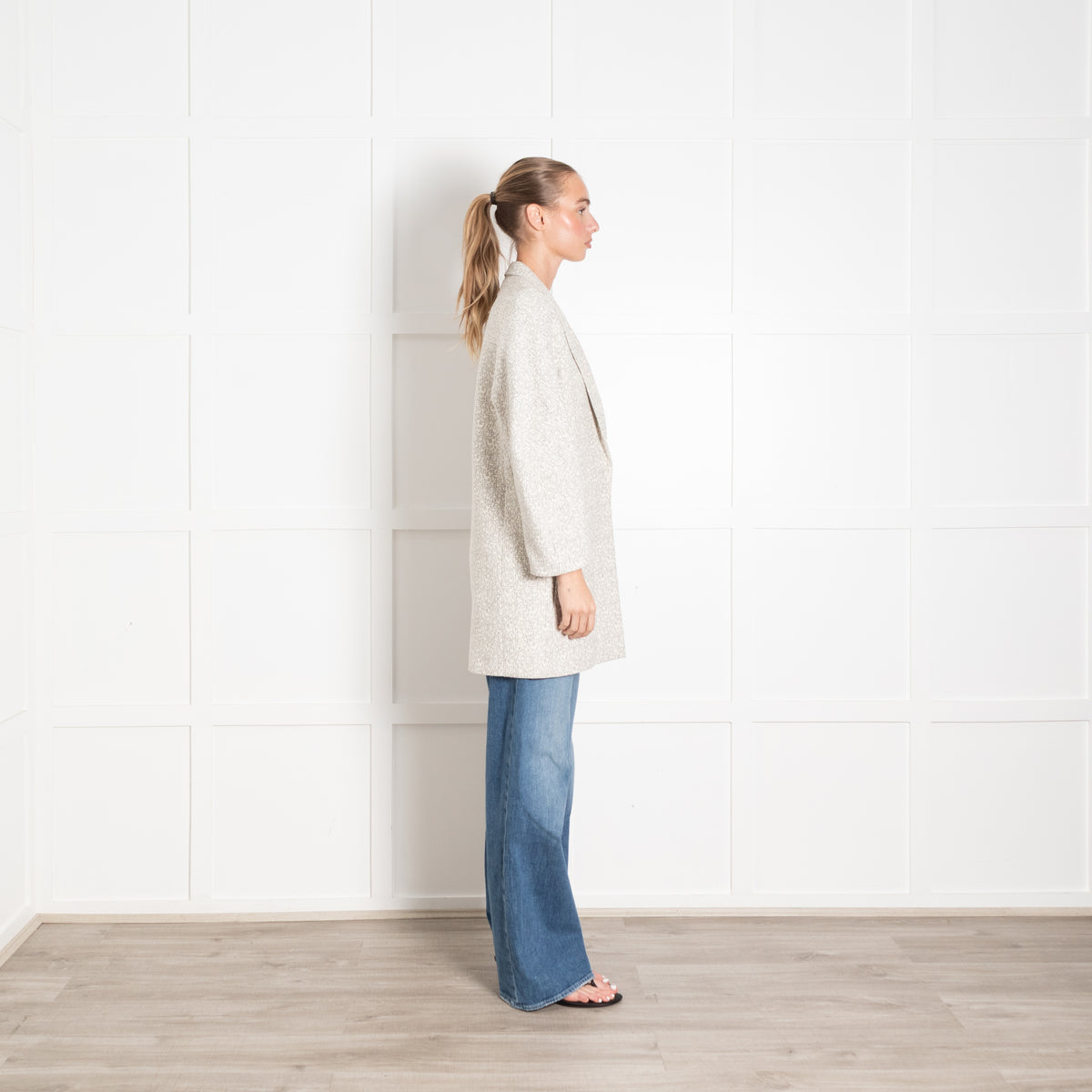 Joseph Cream and Grey Textured Cocoon Jacket