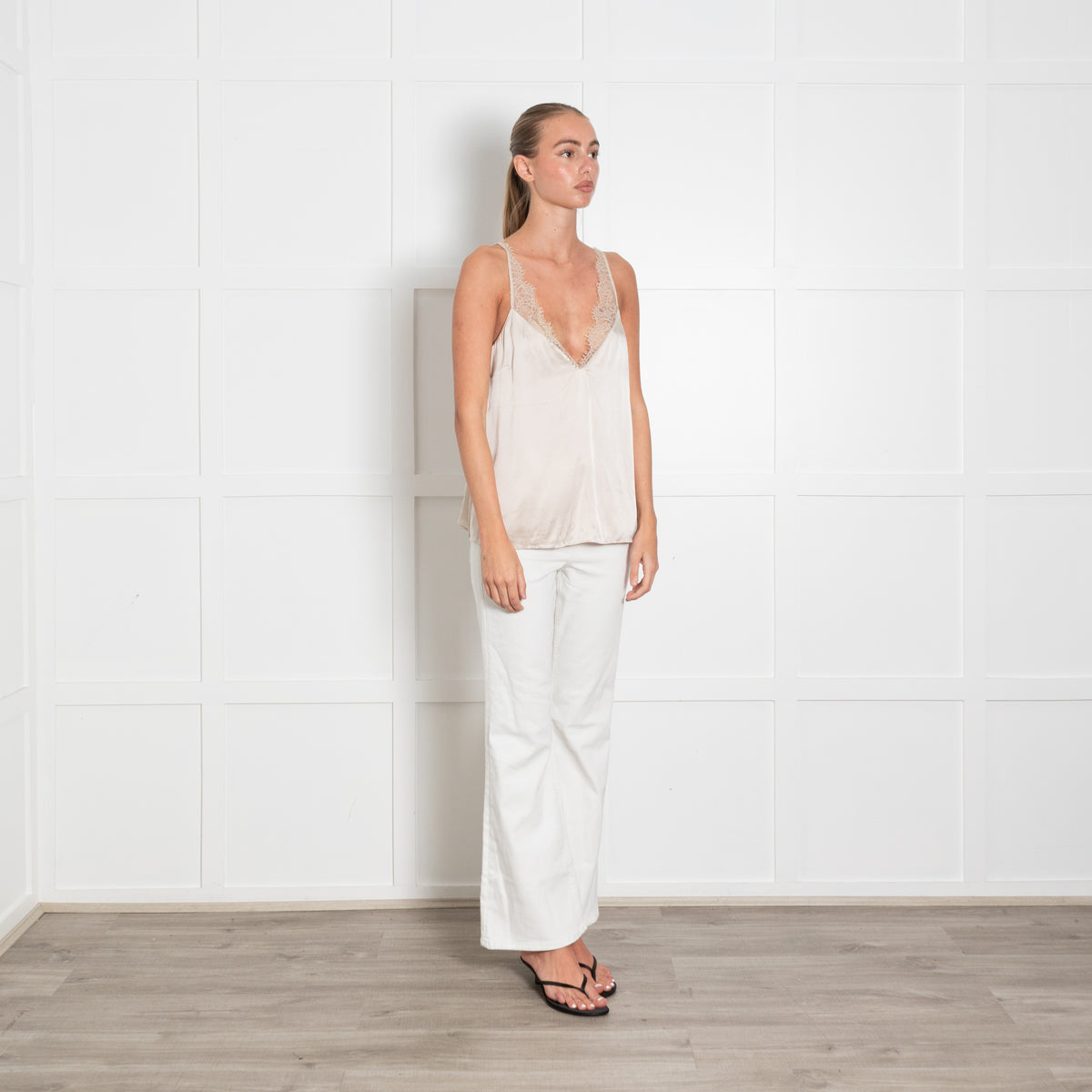 Cami NYC Beige Silk Camisole with Lace Straps
