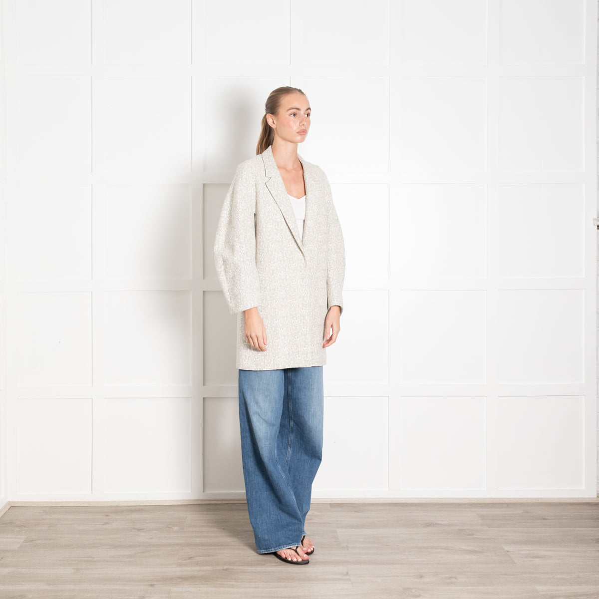 Joseph Cream and Grey Textured Cocoon Jacket