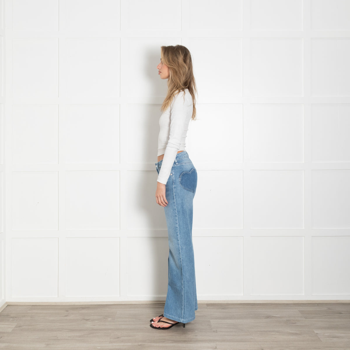 Donna Ida Adelaide Stretch Blue Jeans With Heart Pocket Detail