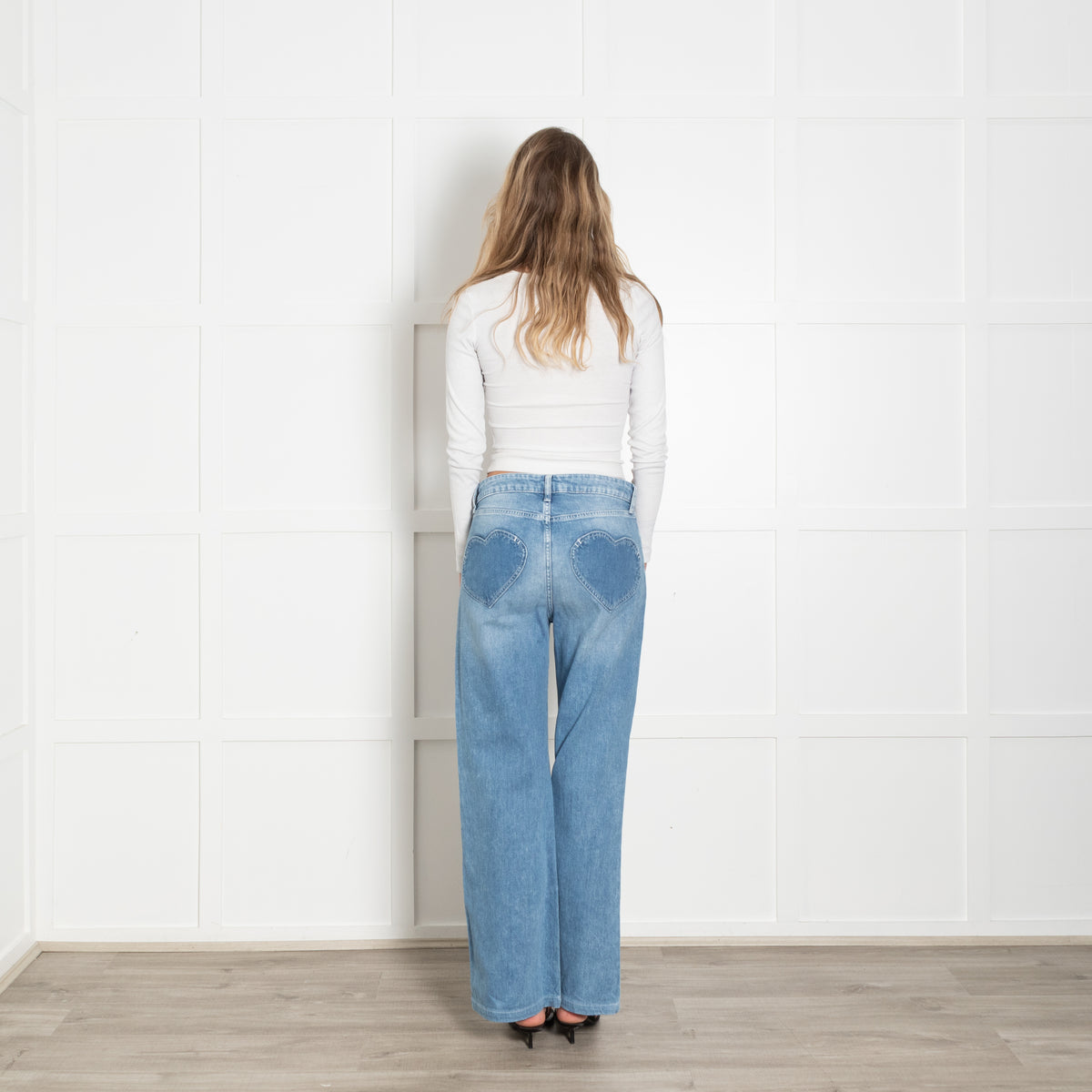 Donna Ida Adelaide Stretch Blue Jeans With Heart Pocket Detail