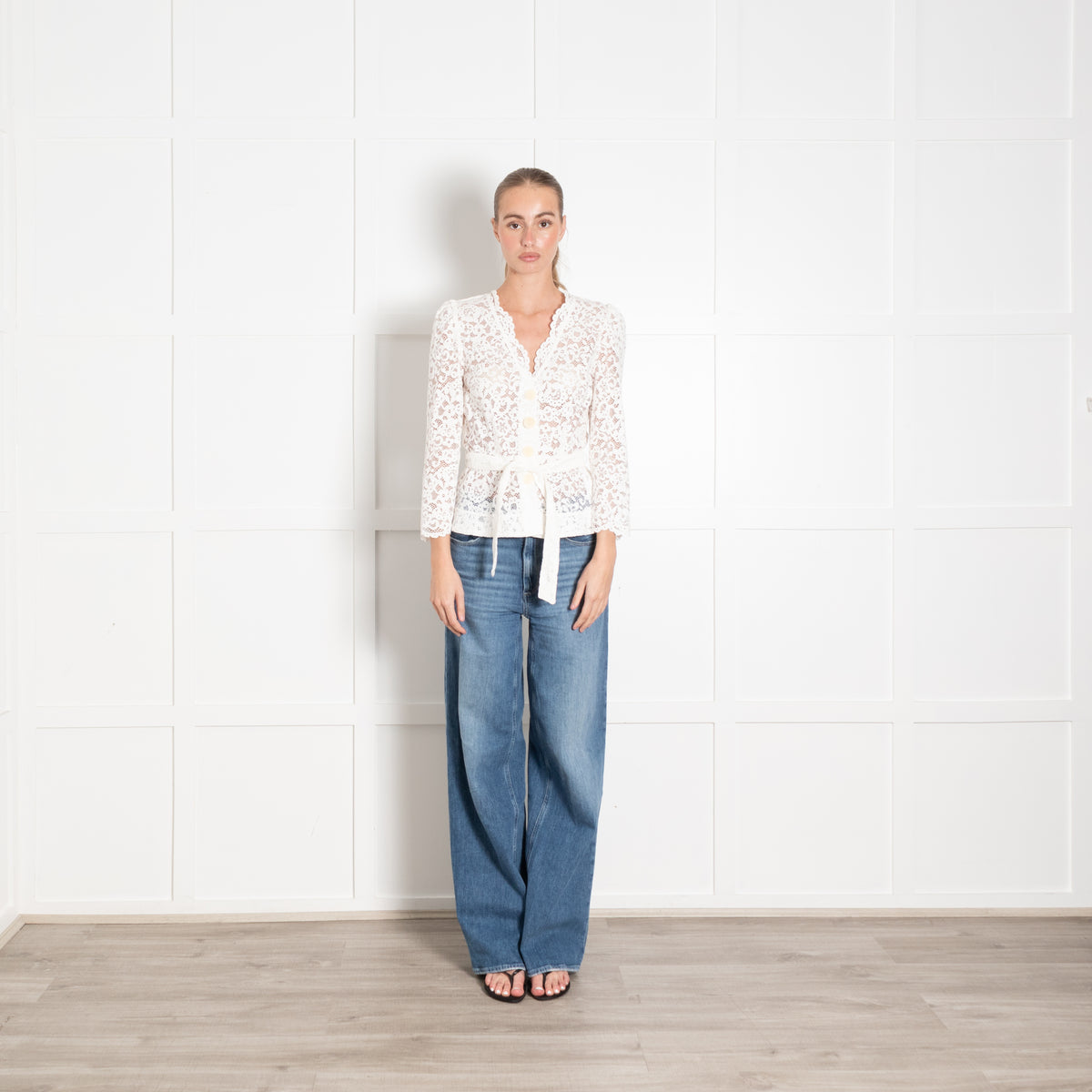 Claudie Pierlot White Lace Puff Sleeve Top