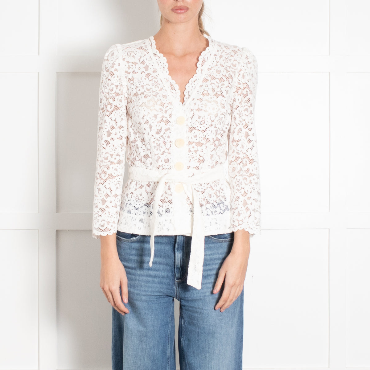 Claudie Pierlot White Lace Puff Sleeve Top