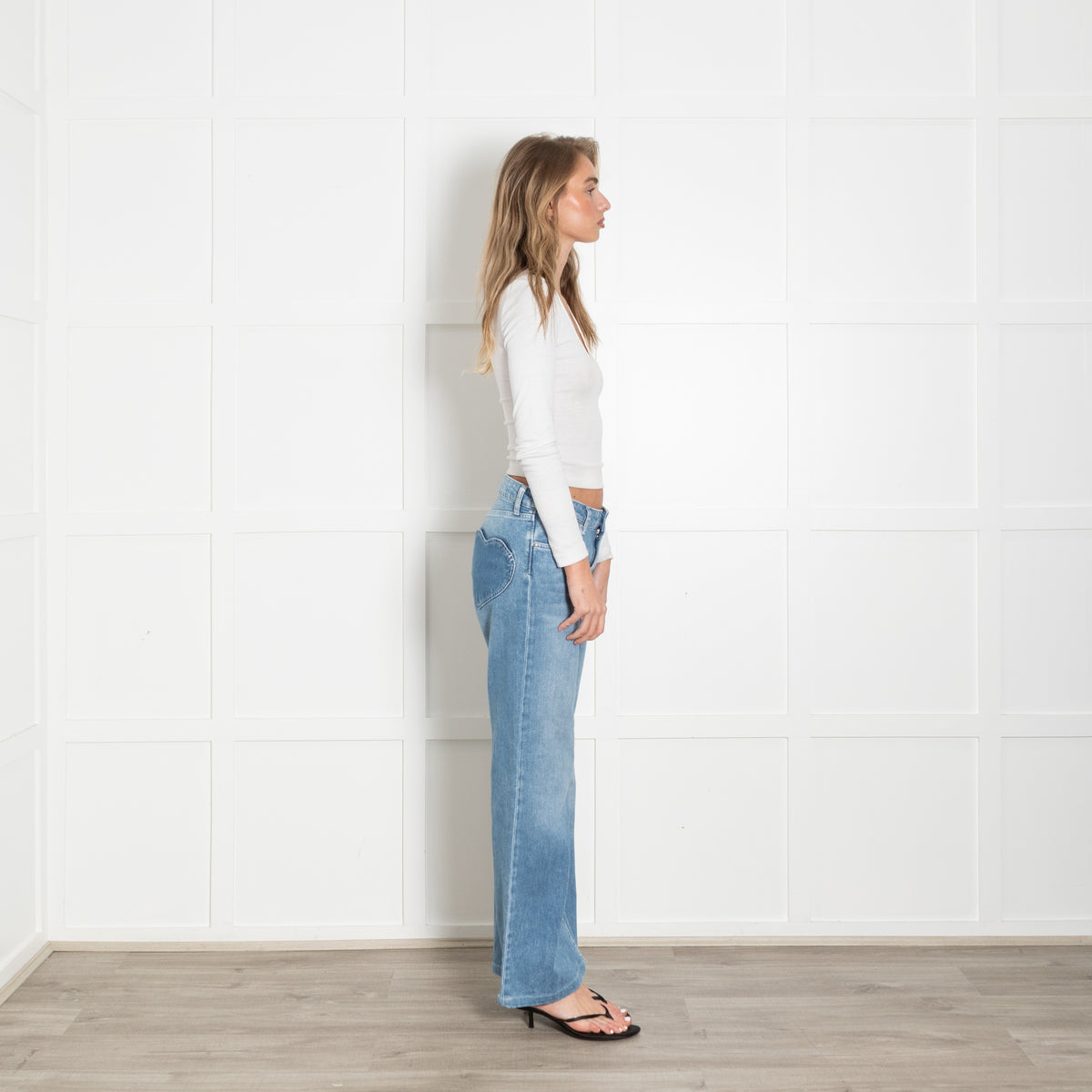 Donna Ida Adelaide Stretch Blue Jeans With Heart Pocket Detail