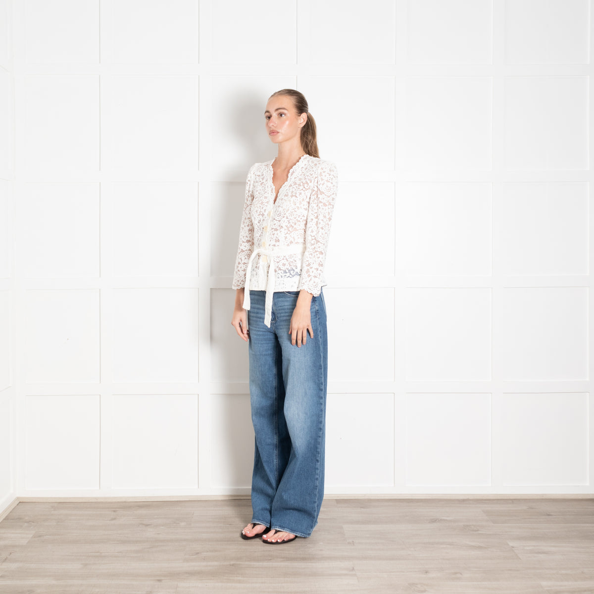 Claudie Pierlot White Lace Puff Sleeve Top