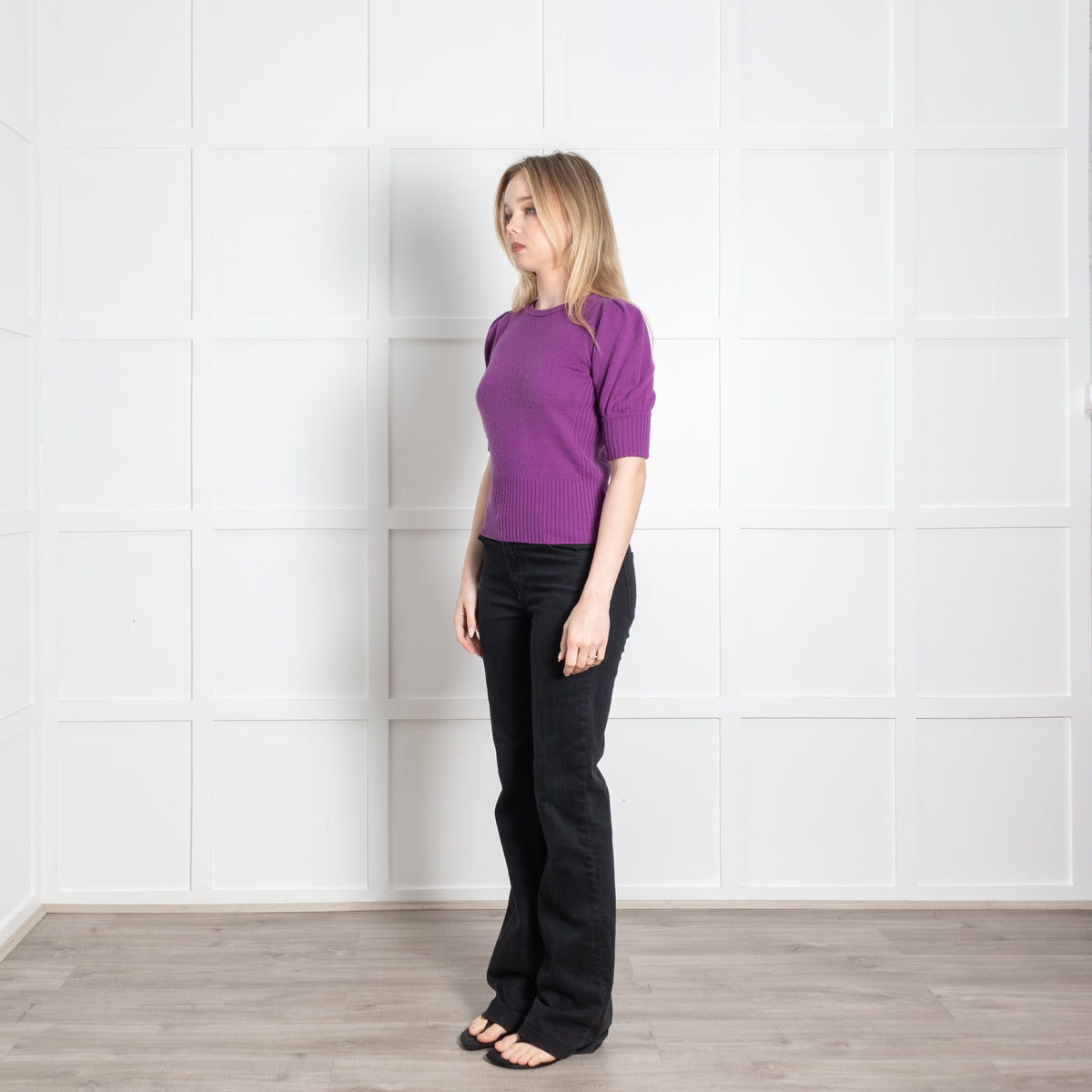 Me + Em Purple Cashmere Puff Sleeve Sweater