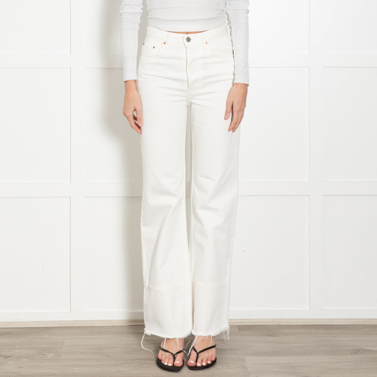Grlfriend Carla Cream Raw Hem Flared Jeans