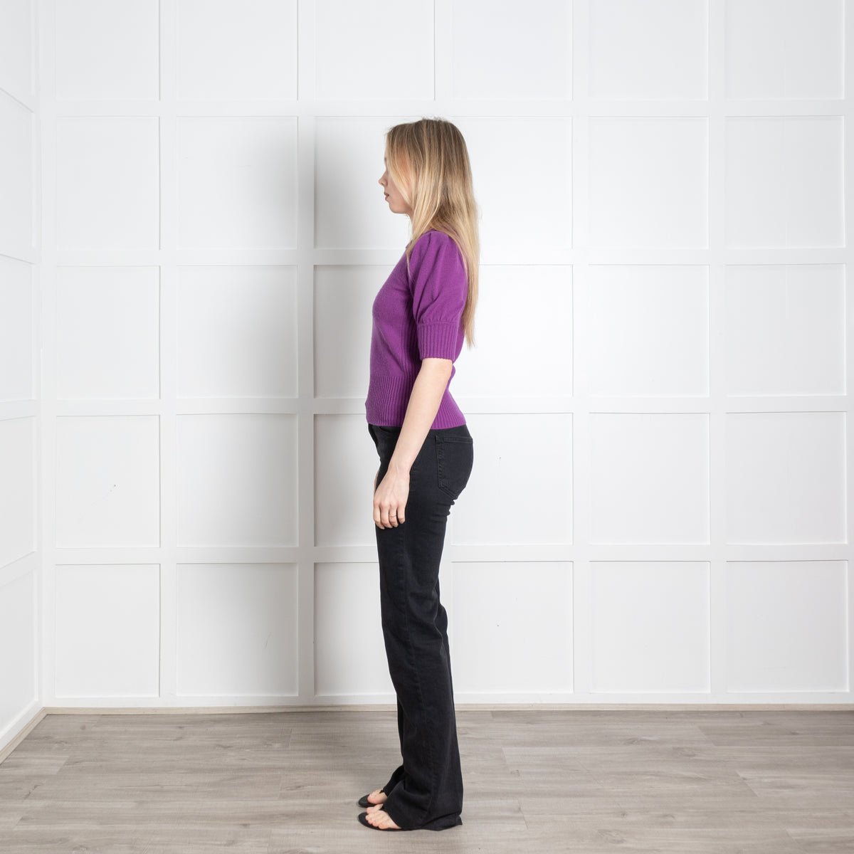 Me + Em Purple Cashmere Puff Sleeve Sweater