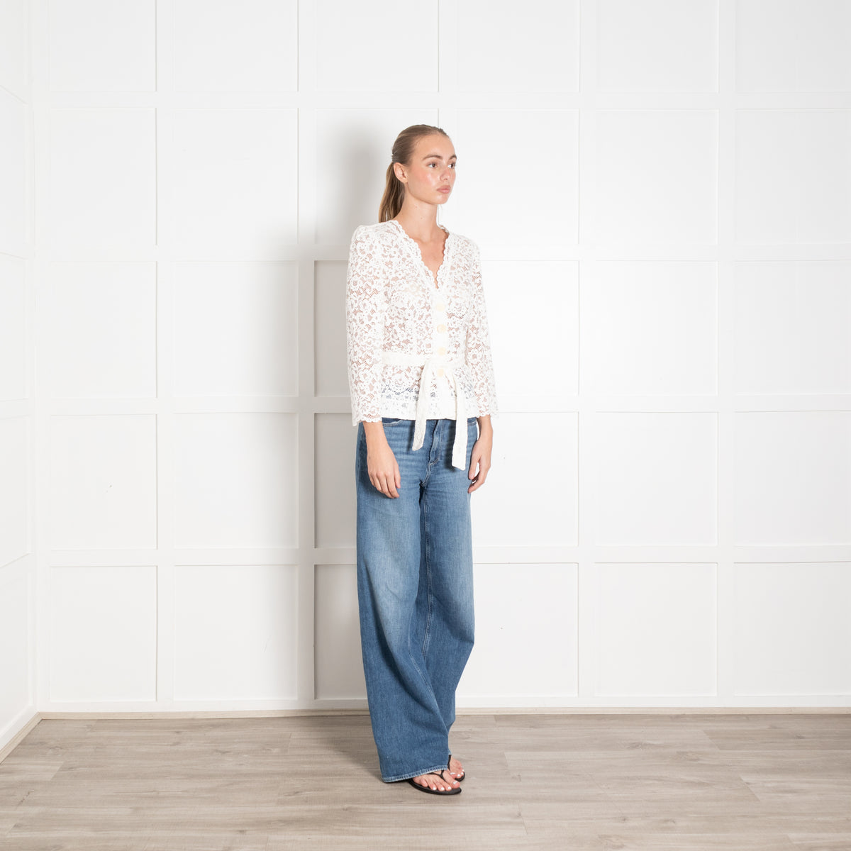 Claudie Pierlot White Lace Puff Sleeve Top