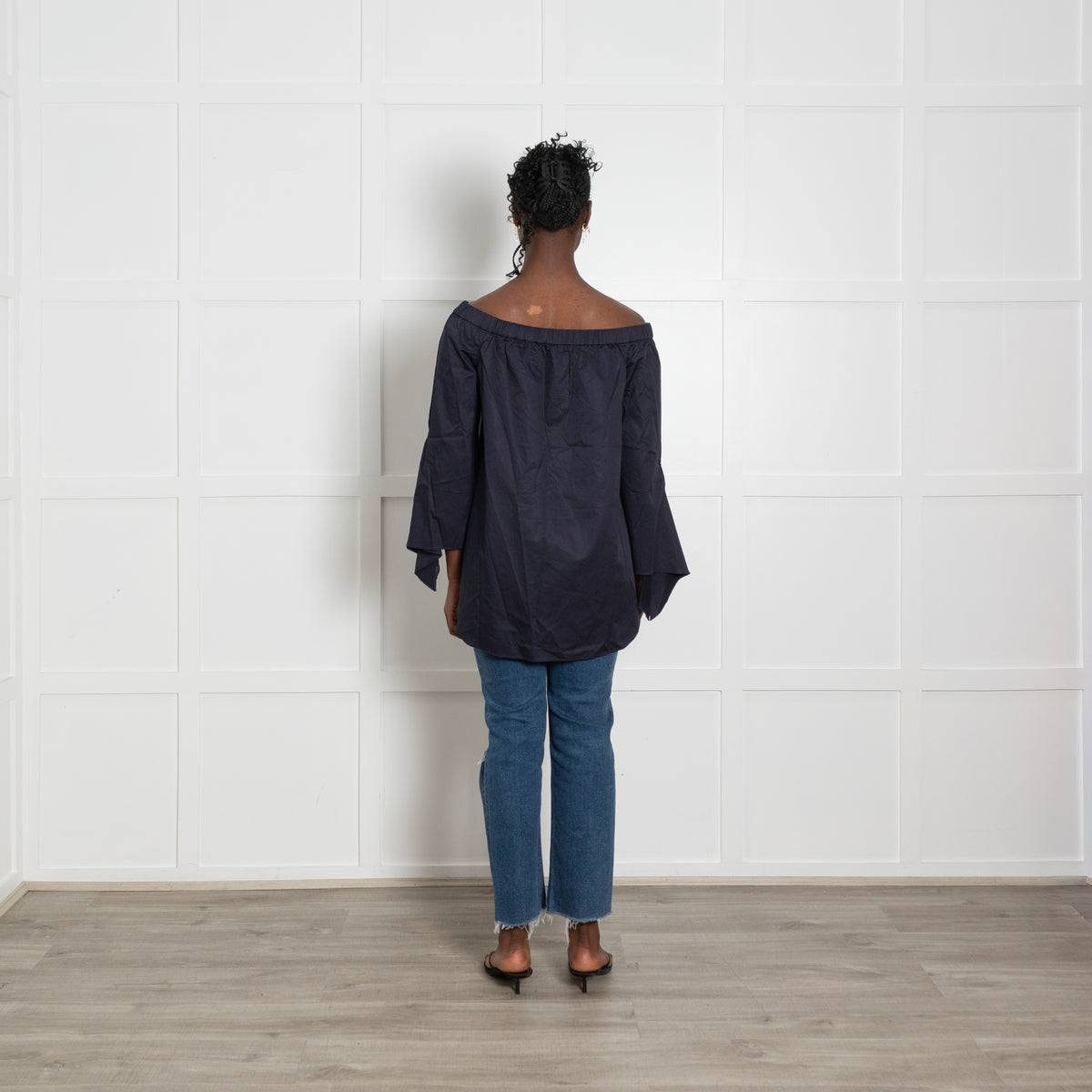 Tibi Navy Off The Shoulder Shirt
