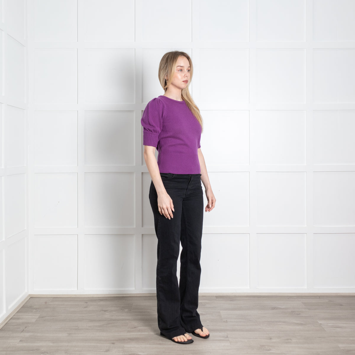 Me + Em Purple Cashmere Puff Sleeve Sweater