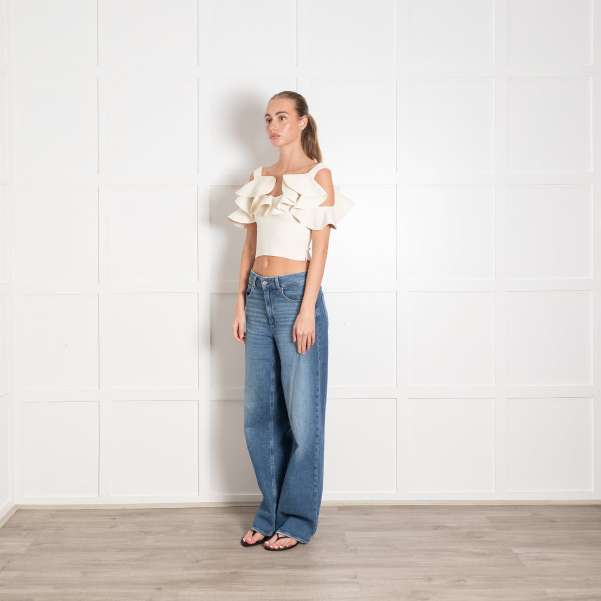 Alexander McQueen Cream Frilled Knit Crop Top
