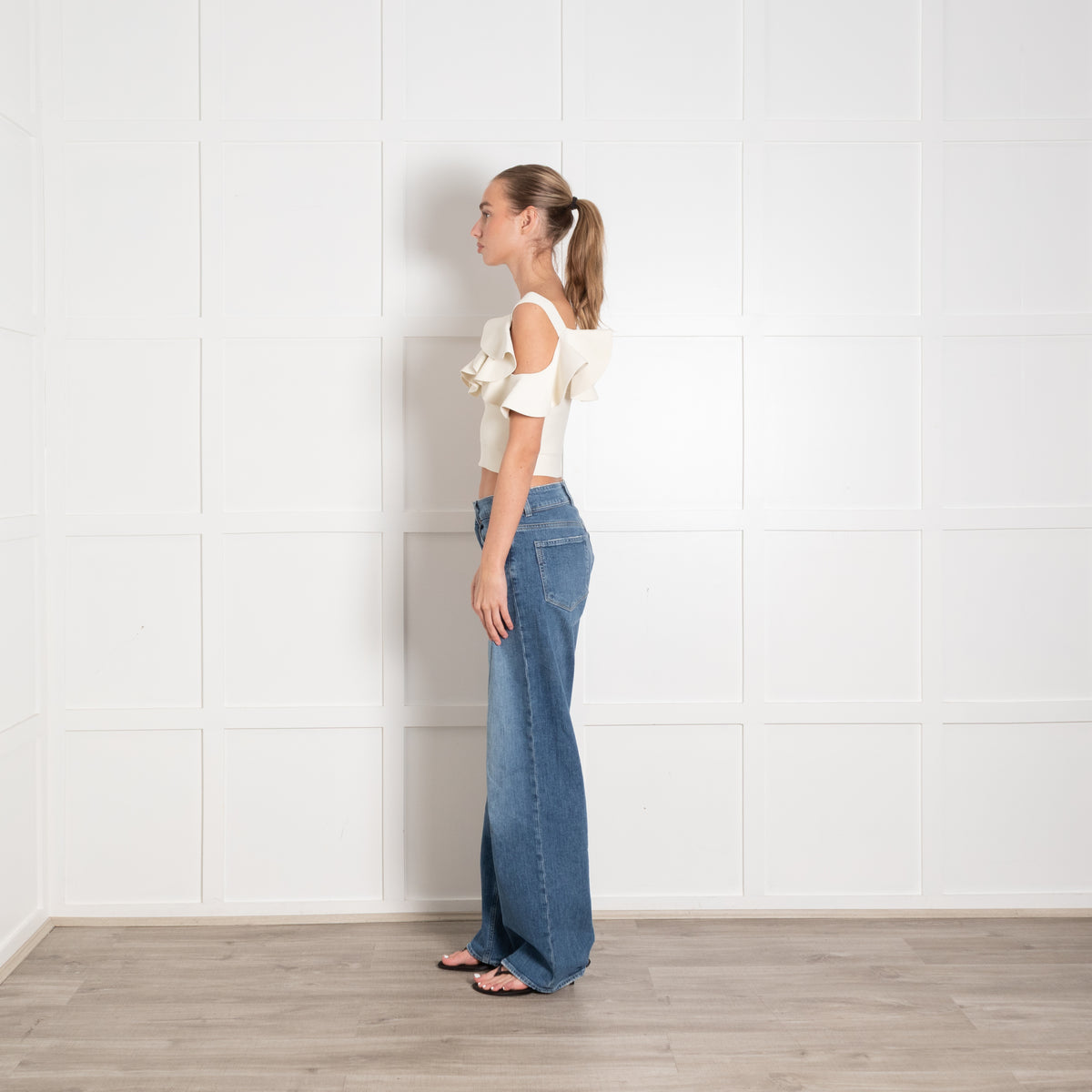Alexander McQueen Cream Frilled Knit Crop Top