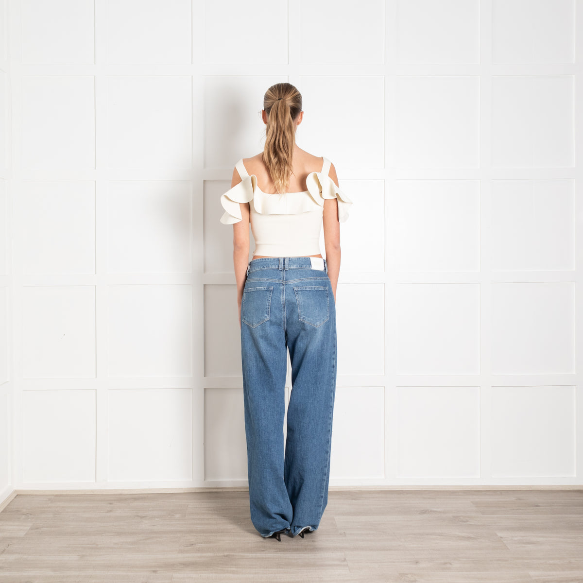 Alexander McQueen Cream Frilled Knit Crop Top