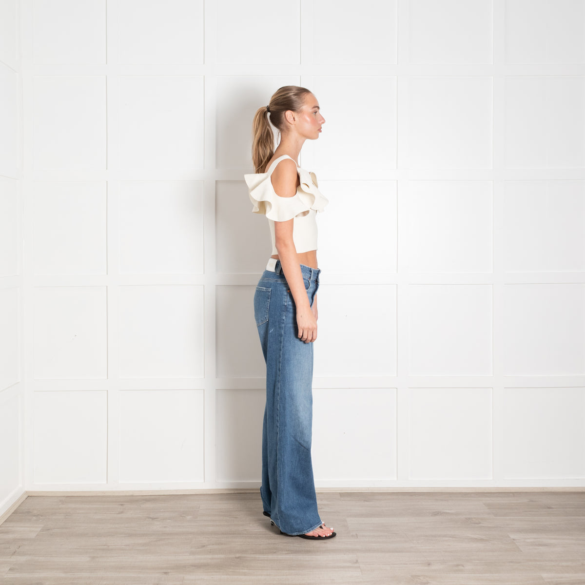 Alexander McQueen Cream Frilled Knit Crop Top