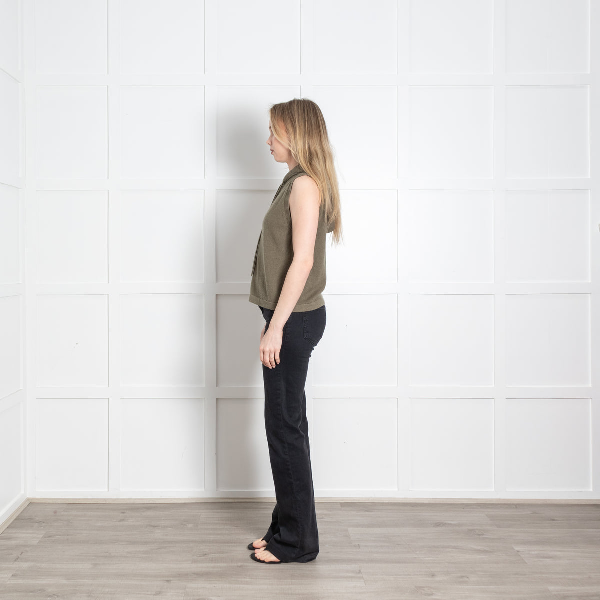 Me + Em Green Cashmere Sleeveless Hooded Cardigan