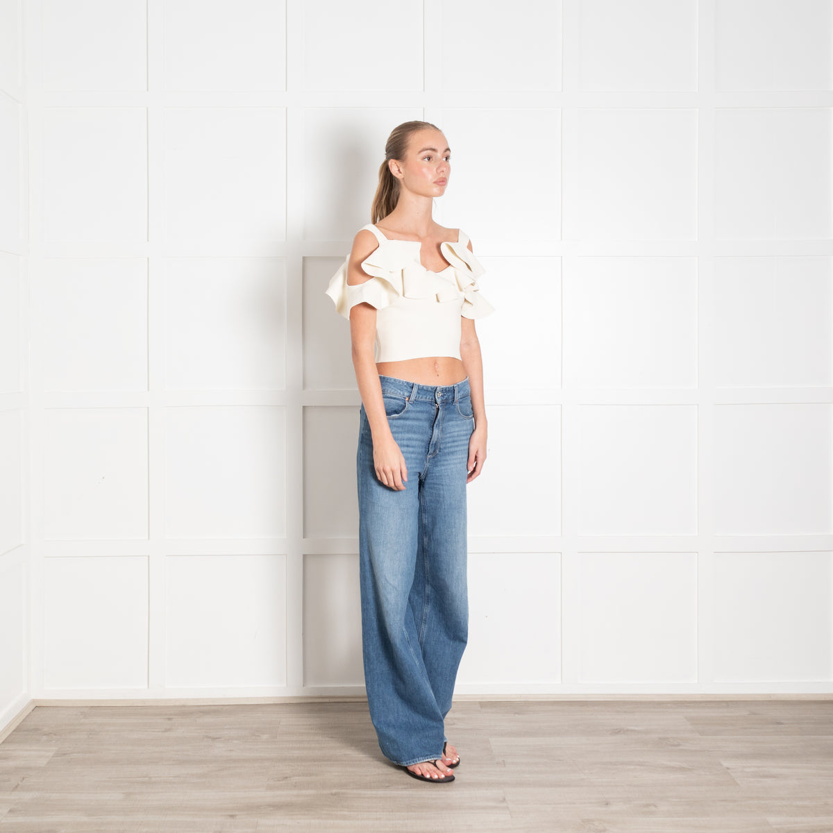 Alexander McQueen Cream Frilled Knit Crop Top