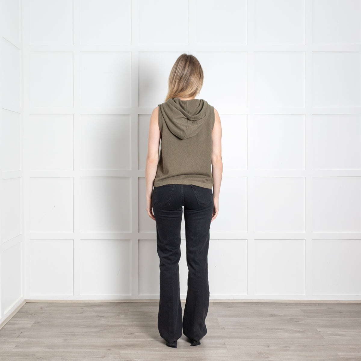 Me + Em Green Cashmere Sleeveless Hooded Cardigan