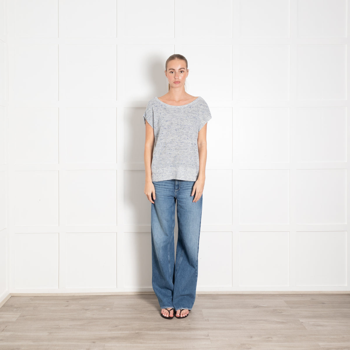 Theory Pale Blue Fleck Linen Knit Sleeveless Sweater