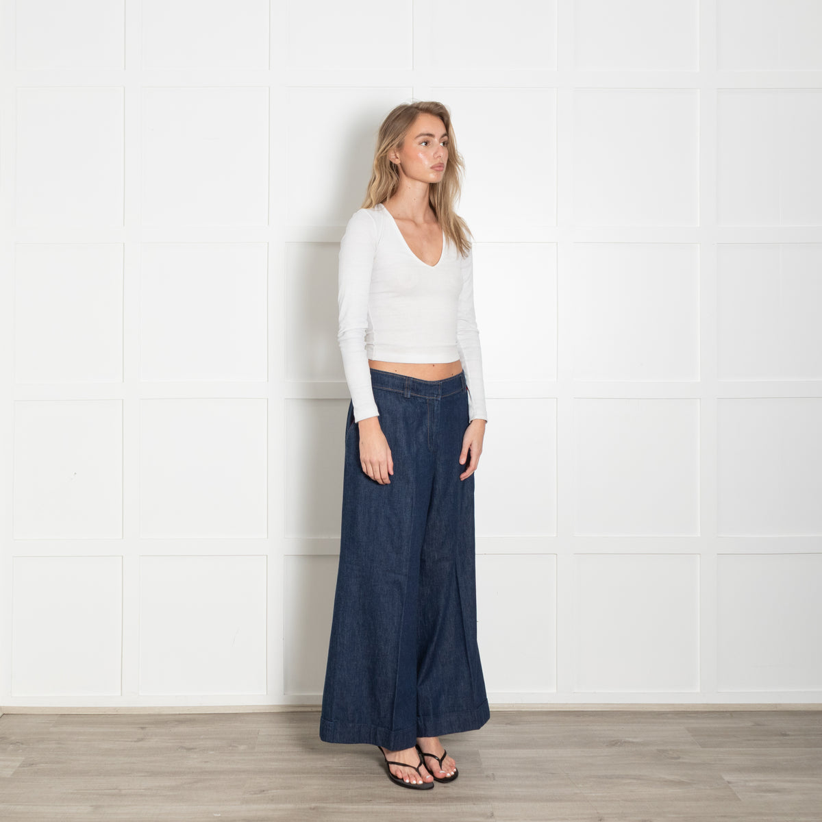 CH Carolina Herrera Denim Blue Wide Leg Trousers