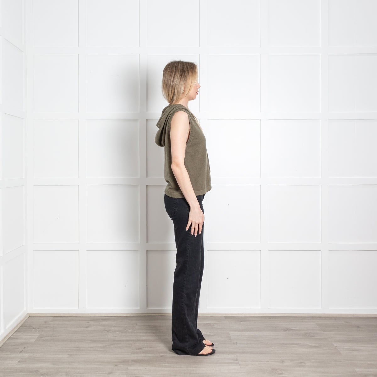 Me + Em Green Cashmere Sleeveless Hooded Cardigan
