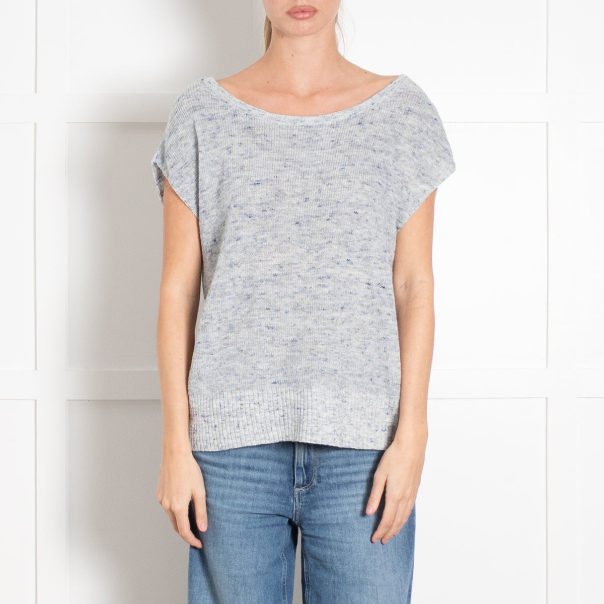 Theory Pale Blue Fleck Linen Knit Sleeveless Sweater