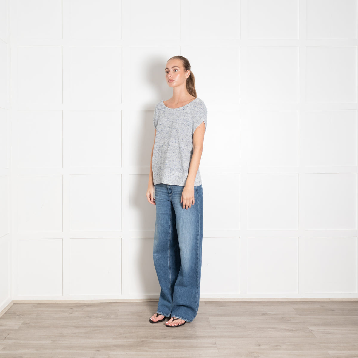 Theory Pale Blue Fleck Linen Knit Sleeveless Sweater