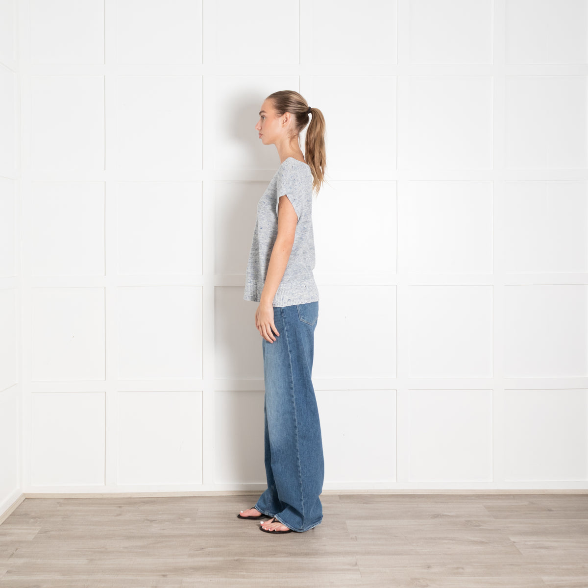 Theory Pale Blue Fleck Linen Knit Sleeveless Sweater