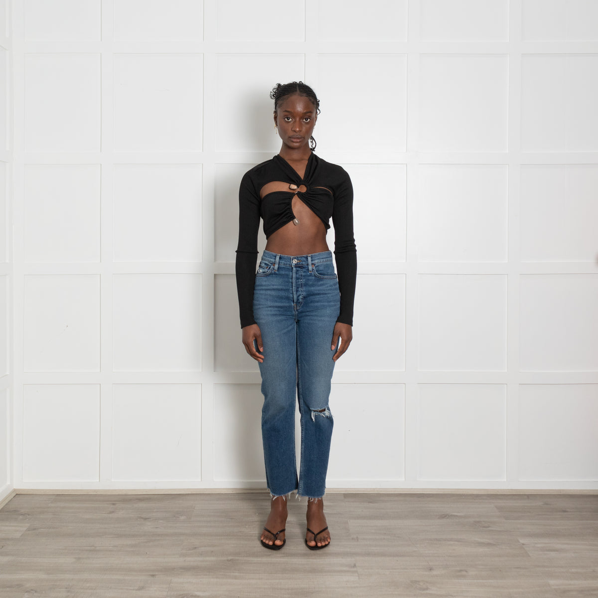 Christopher Esber Black Ribbed Metalwork Crop Top