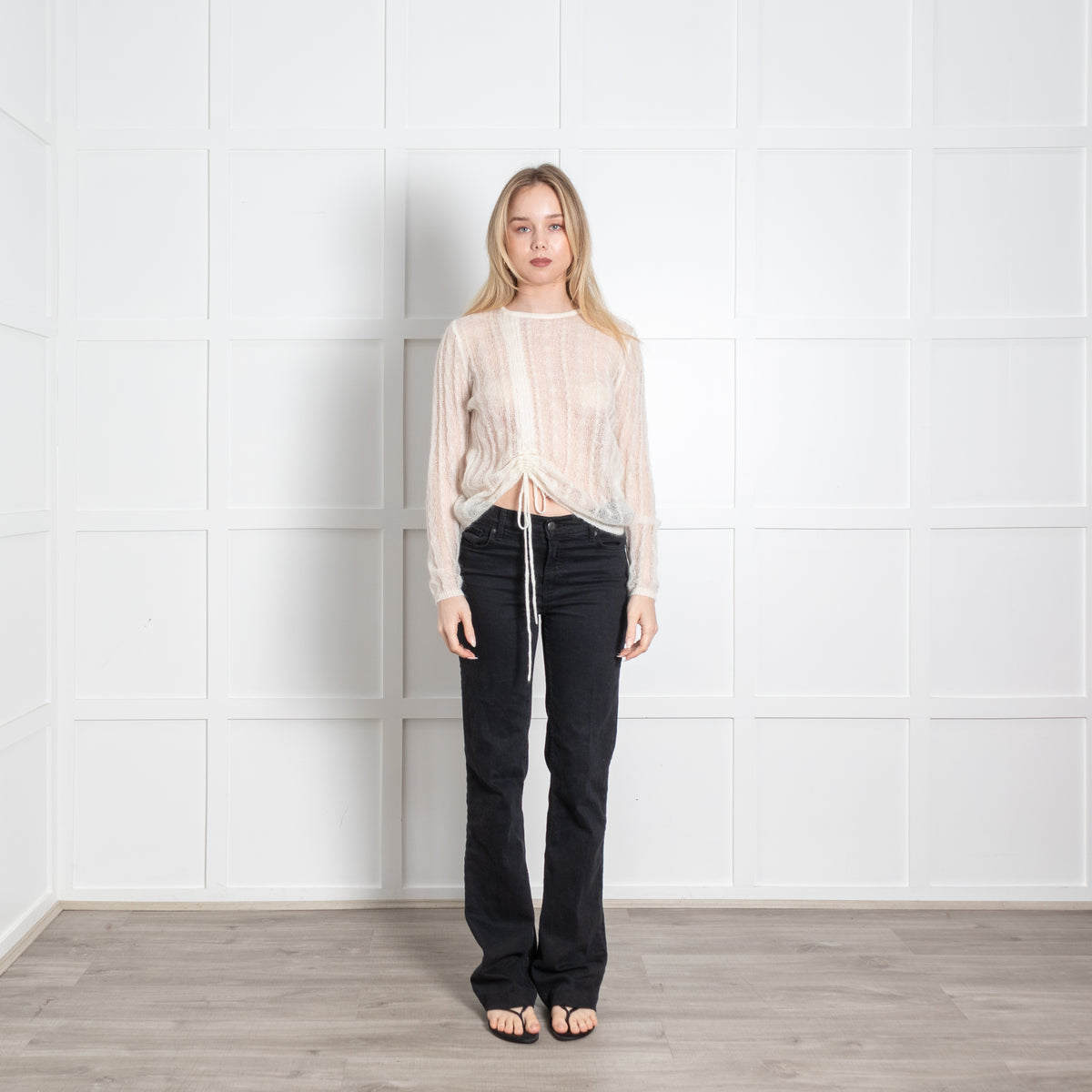 Bimba Y Lola Cream Fine Knit Rushed Detail Jumper